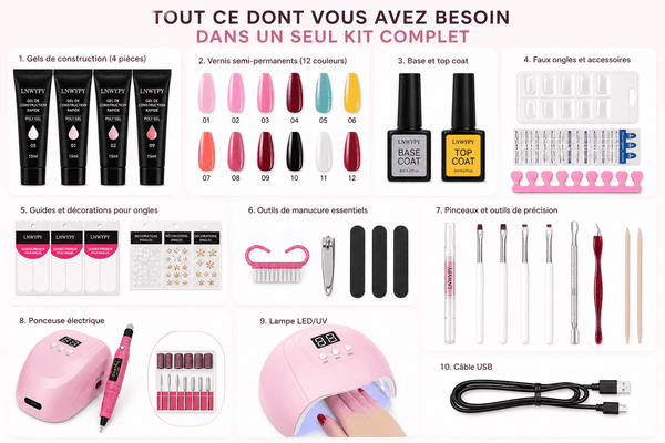 Veluna Studio™ - Kit manucure complet avec lampe UV, ponceuse et 12 vernis gel
