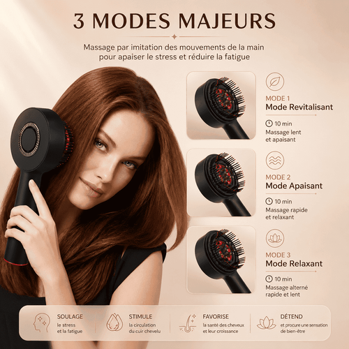 LumiScalp™ - Peigne masseur 3-en-1 · Lumière rouge 630nm · Applicateur d'huile intégré